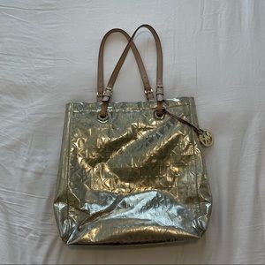 Gold Michael Kors logo tote bag